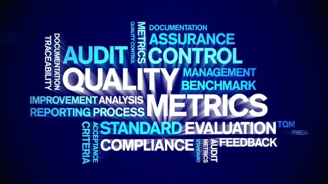 Quality Metrics animated word cloud-text design animation tag kinetic typography seamless loop.