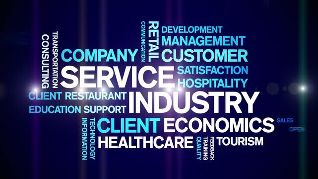 Service industry animated word cloud-text design animation tag kinetic typography seamless loop.