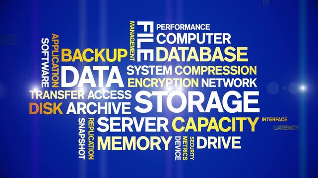 Data Storage animated word cloud-text design animation tag kinetic typography seamless loop.