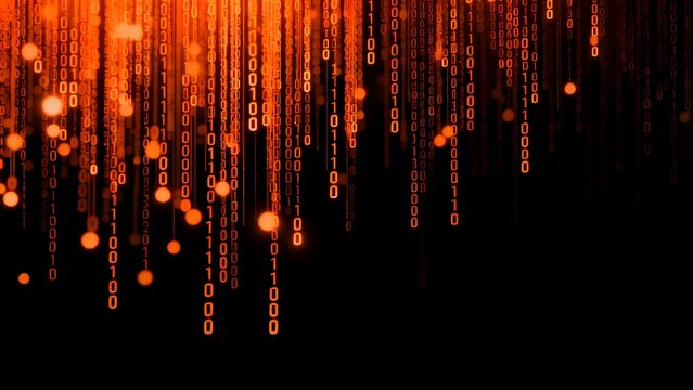 Digital binary code stream on black background