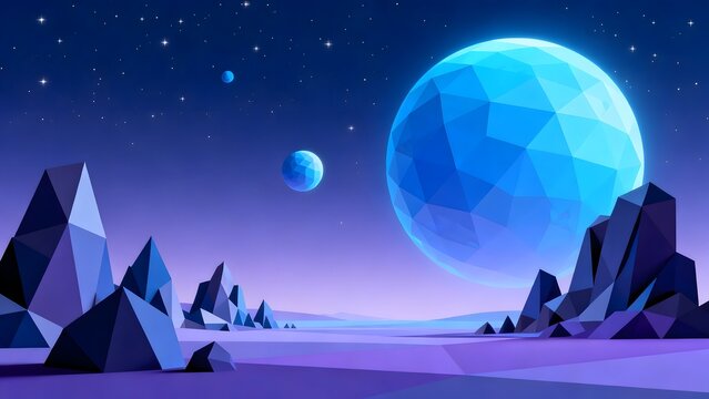 Futuristic alien landscape with planets