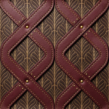 High resolution luxury braided leather straps with gold buckles in fashion luxury and equestrian style, seamless pattern for premium background, interior wallpaper and textile design