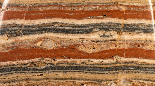 Layered Earth's History: A close-up view reveals the intricate, colorful layers of stratified rock, showcasing the geological formations and the passage of time etched into the earth's crust.