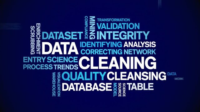 Data Cleaning animated word cloud-text design animation tag kinetic typography seamless loop.