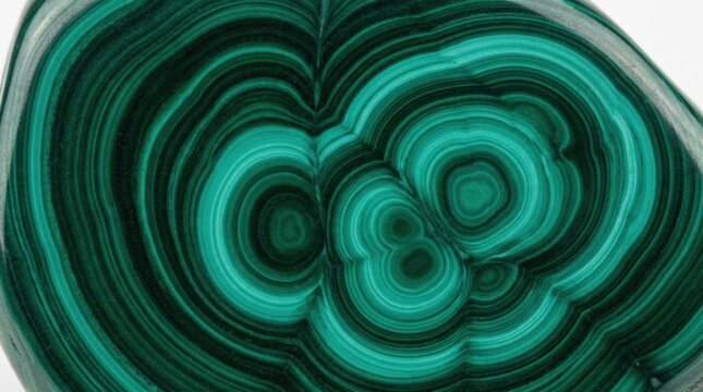 Malachite Gemstone Texture: A striking close-up reveals the intricate, concentric ring patterns and vibrant green hues of a polished malachite gemstone.