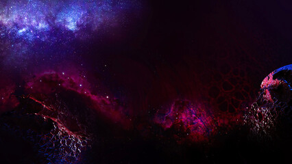 Cosmic nebula and three dimensional wireframe geometry in deep space © Marisa