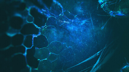Blue cellular cosmic structure with hexagons and stardust © Marisa