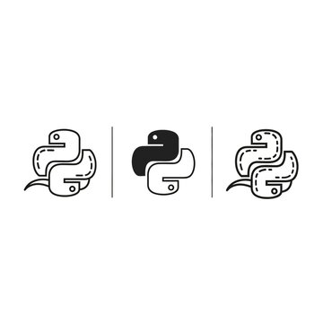Three artistic variations of Python programming logo design.