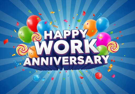 Happy work anniversary 3d text celebration background with balloons