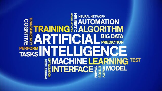 Artificial intelligence animated word cloud-text design animation tag kinetic typography seamless loop.