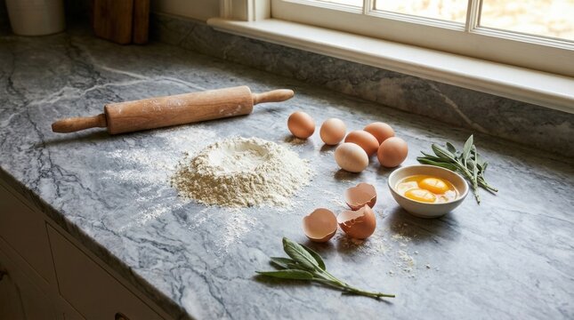 Baking Essentials on Granite Countertop