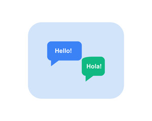 Speech bubbles with hello and hola greetings for language translation concept. © Sana