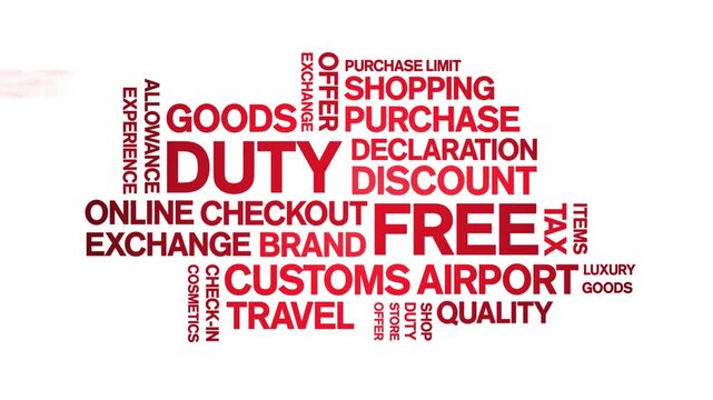 Duty Free animated word cloud-text design animation tag kinetic typography seamless loop.