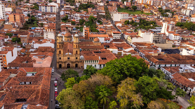 San Gil, Santander - Colombia. April 29, 2026. Catholic parish located in the town's main park.
