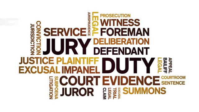 Jury Duty animated word cloud-text design animation tag kinetic typography seamless loop.