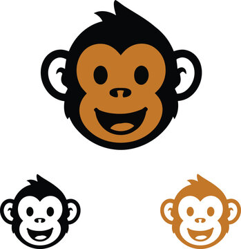 Collection of cute monkey face mascot vector logo designs with smiling expressions and playful cartoon style. Creative monkey character icons in colorful flat design isolated on white background. Perf