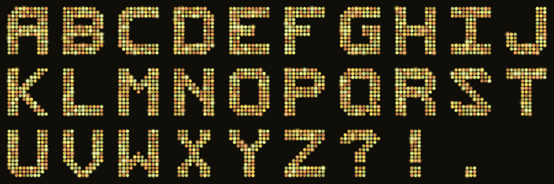 Gold LED Dot Matrix Alphabet Set for Digital Signage and Retro Disco Typography Design Projects