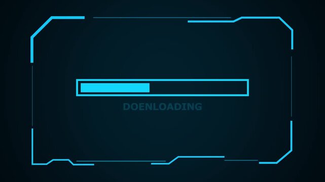 Blue futuristic download progress bar frame layout. System update symbol for technology server data processing. Digital loading bar animation for interface.