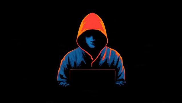 Cyber Hacker in Hoodie Using Laptop