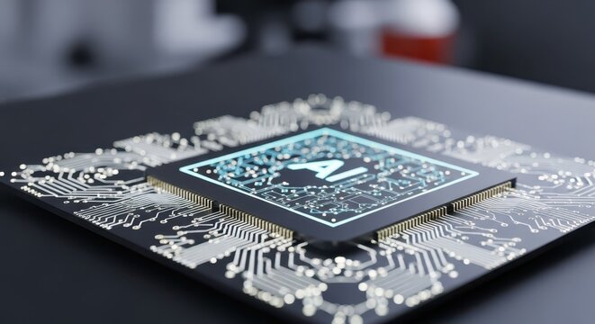 Close-up view of an advanced AI processor integrated into a complex circuit board, representing the forefront of artificial intelligence technology and computational power.