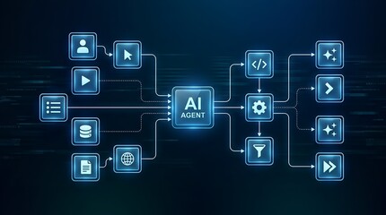 Fototapeta premium AI agent Business Roadmap to 2026 With Workflow Diagram, Strategy Planning, Target Goals and Digital Transformation Concept