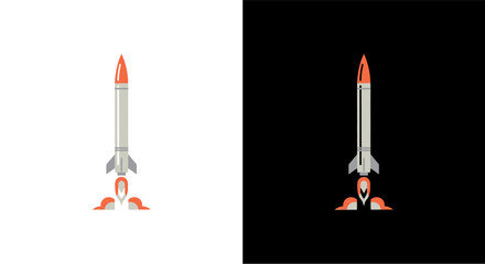 Rocket ship illustration on white and black background. © Arfan
