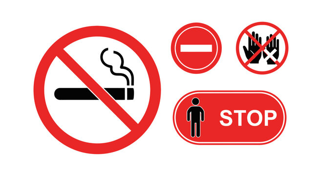 No smoking and stop signs collection.