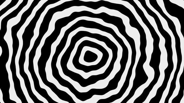 Black And White Wavy Target Pattern With Abstract Optical Illusion
