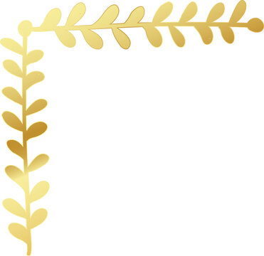 Golden leaf corner border illustration. Elegant botanical frame design.