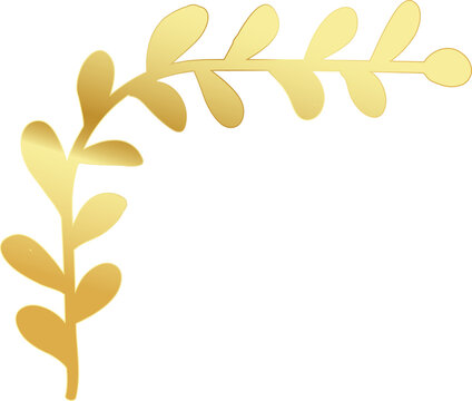 Golden leaf corner border illustration. Elegant botanical frame design.