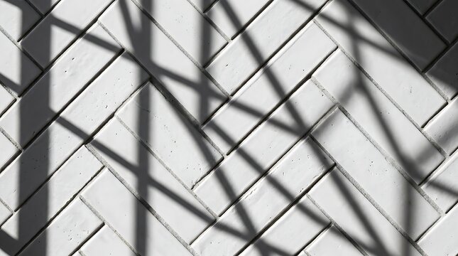 White herringbone wall with abstract geometric shadows