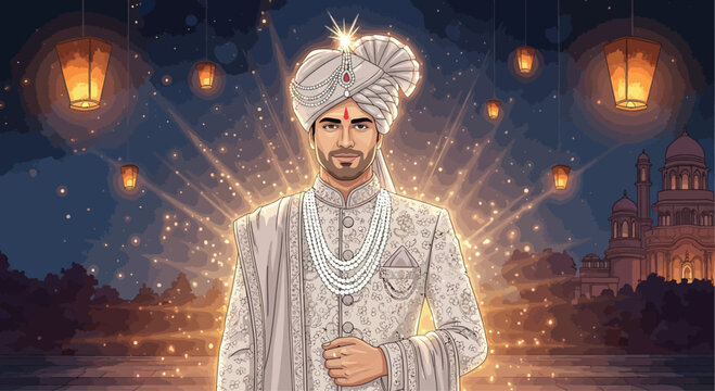 Man Wearing Traditional Indian Turban Outfit.