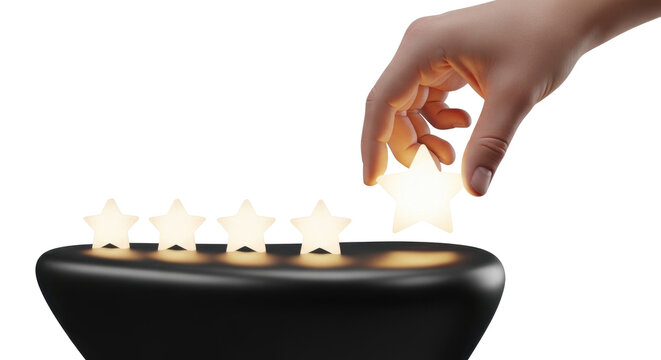 Hand Placing Star Rating on Black Dish