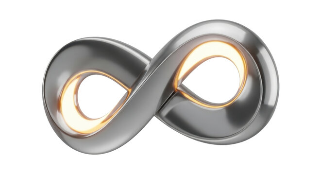 Shiny metallic infinity symbol with glowing edges