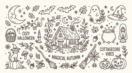 Whimsical Hand-Drawn Halloween and Autumn Elements Collection. © Bara