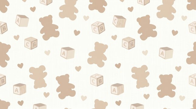 Cute teddy bear and alphabet blocks seamless pattern for baby nursery decor