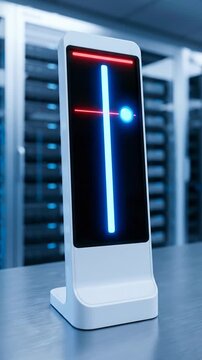 Cybersecurity risk management concept using digital gauge to measure threat level in secure server room environment for data protection and control