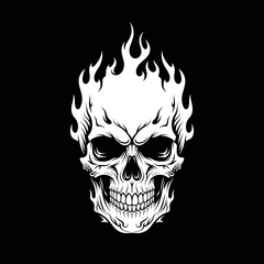 Fototapeta premium Flaming Skull Illustration with Intense Gaze and Detailed Anatomy.