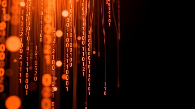 Digital binary code streams on black background