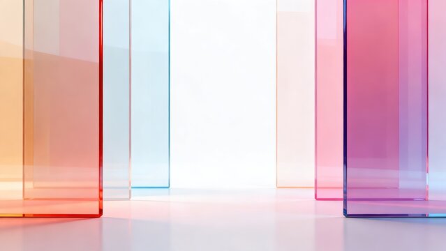 Colorful glass panels on reflective surface