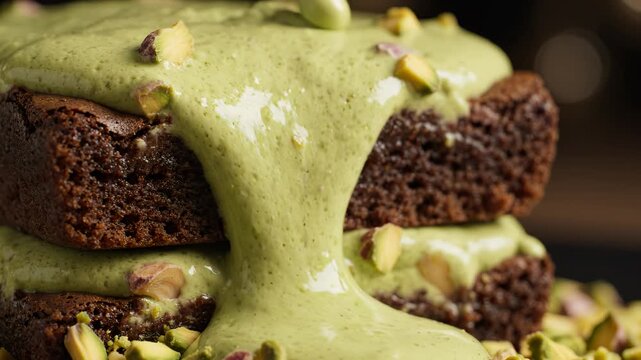Chocolate brownies with green frosting symbolizing healthy eating and gourmet lifestyle
