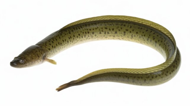 American eel fish with spotted scales on white background for aquatic or marine concepts
