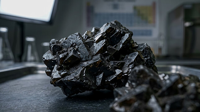 Raw Boron Macro Texture with Rhombohedral Crystal Structure for Metalloid and Periodic Table Laboratory Backgrounds