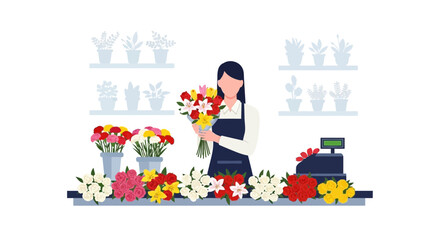 Fototapeta premium Florist Arranging Bouquet in Flower Shop