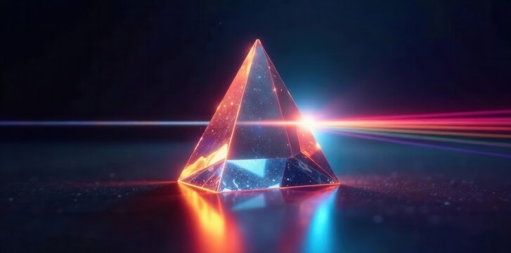 White light refracted through triangular prism, spectrum displayed , light refraction, science