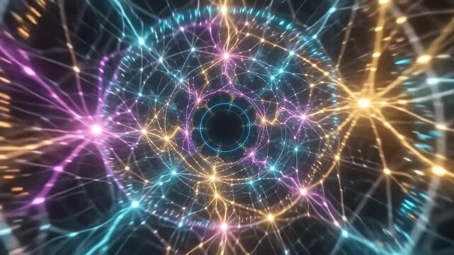 Abstract network tunnel with glowing nodes representing smart infrastructure and data-driven solutions
