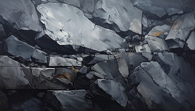 Dark Angular Rock Fragments Layered in Abstract Stone Texture Background
