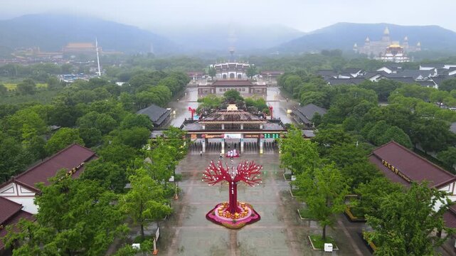 Aerial View of Lingshan Buddhist Temple Complex in Wuxi, China in Lingshan Grand Buddha, Wuxi, China