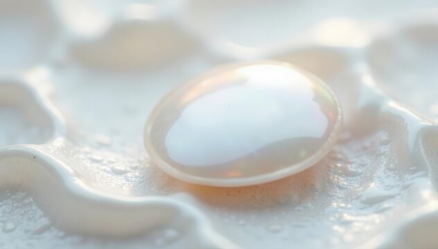 Perfect single white natural pearl, lustrous nacre surface , white background, minimalism