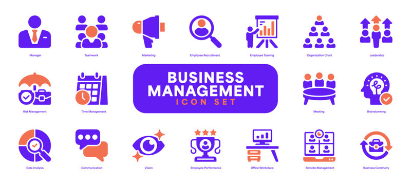 Business Management Glyph Icon, Solid Symbol for Corporate Strategy, Team Leadership, Operational Control, Project Planning, and Enterprise Administration. Vector Sign Icon.